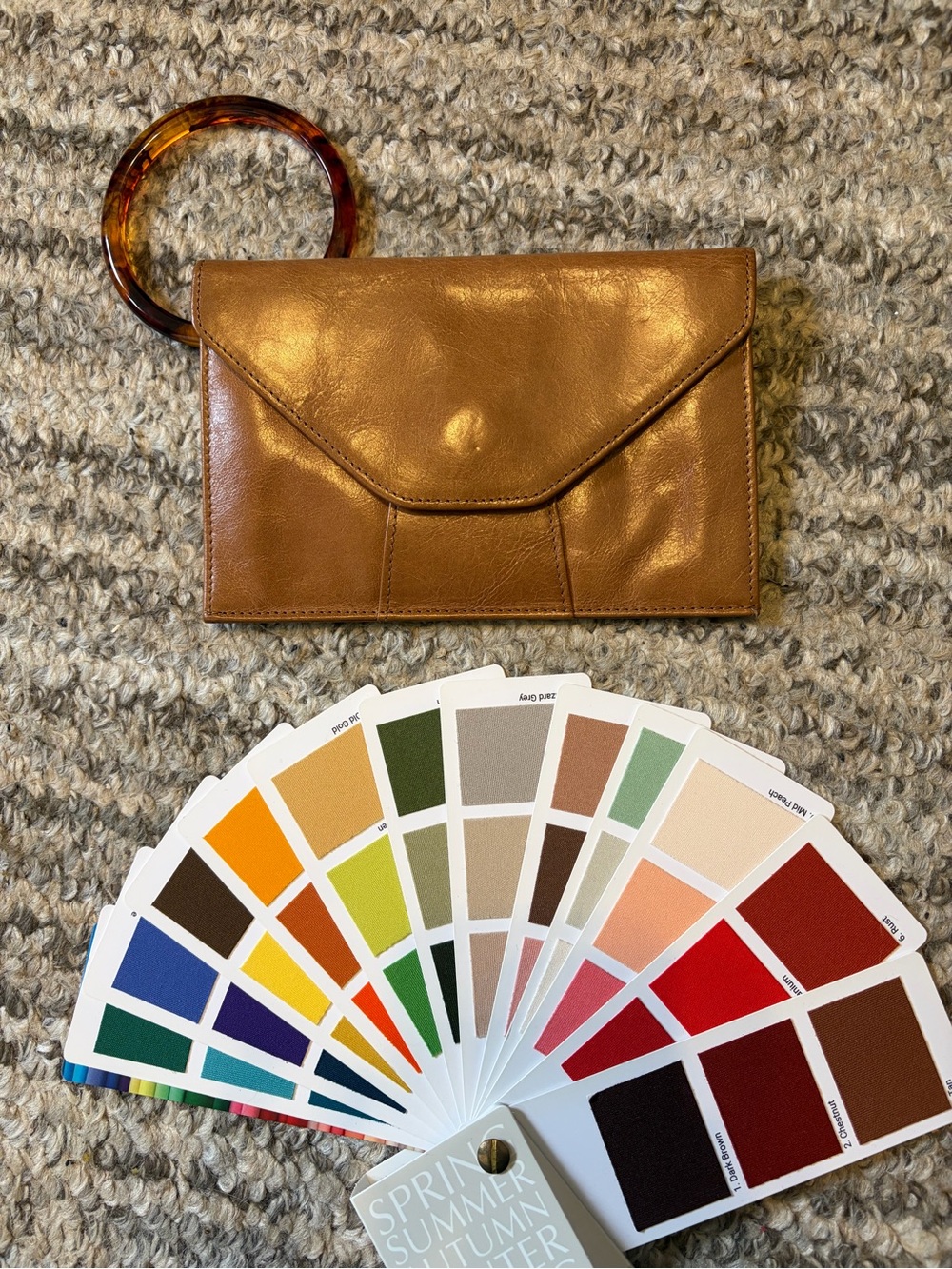 HOBO Cognac Leather Wristlet Clutch with Tortoiseshell Handle
